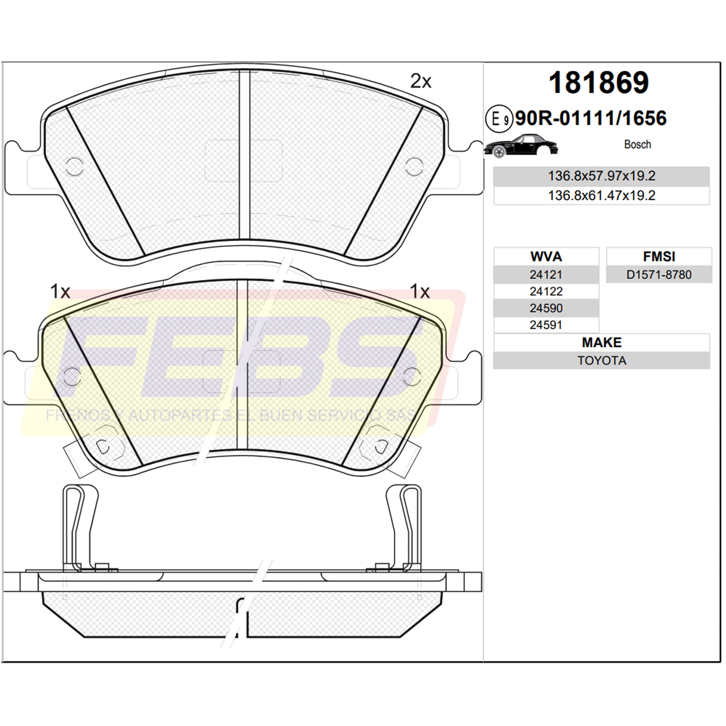 Pastillas de Frenos Toyota Corolla  2006-2014