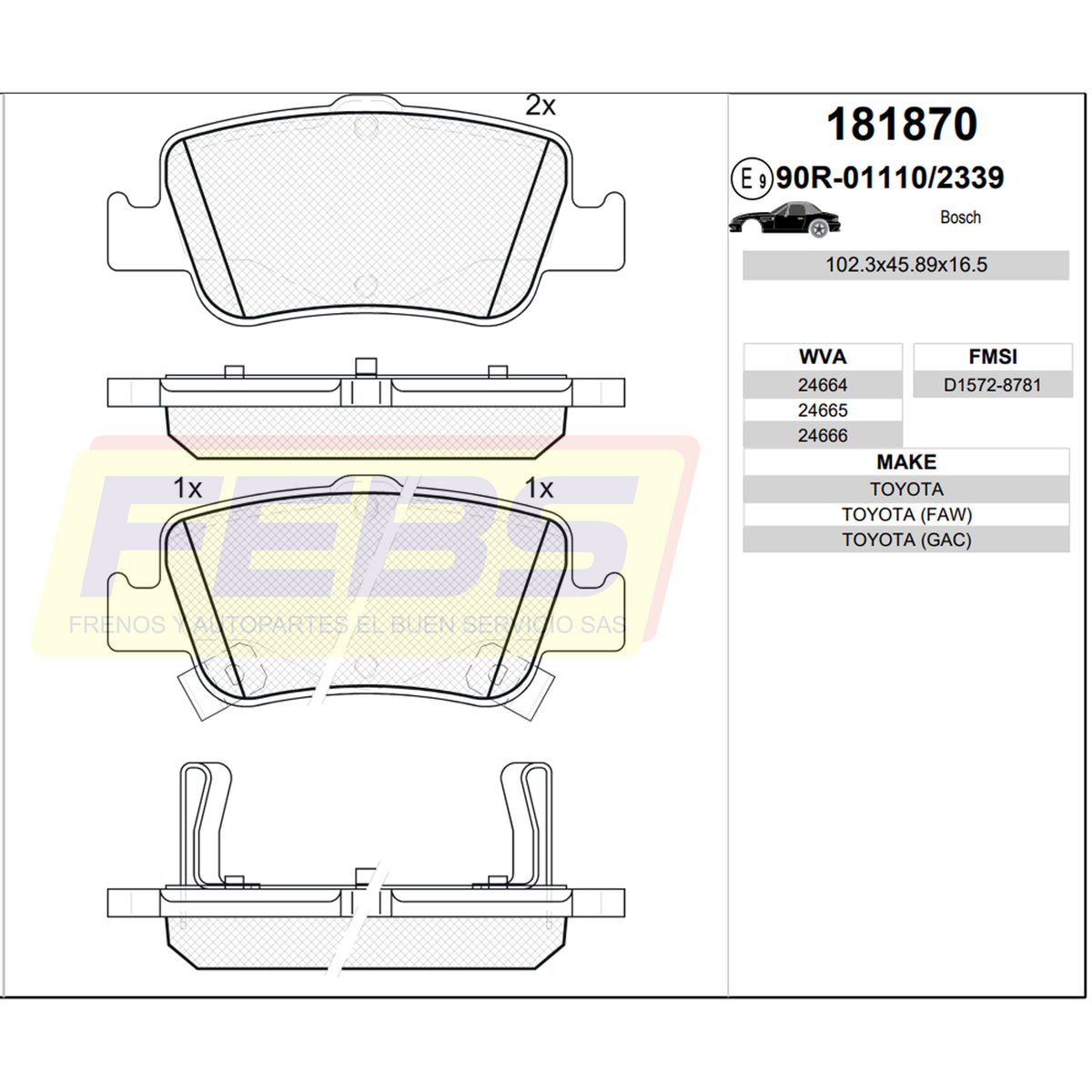 Pastillas de Frenos Toyota Corolla  2006-2018