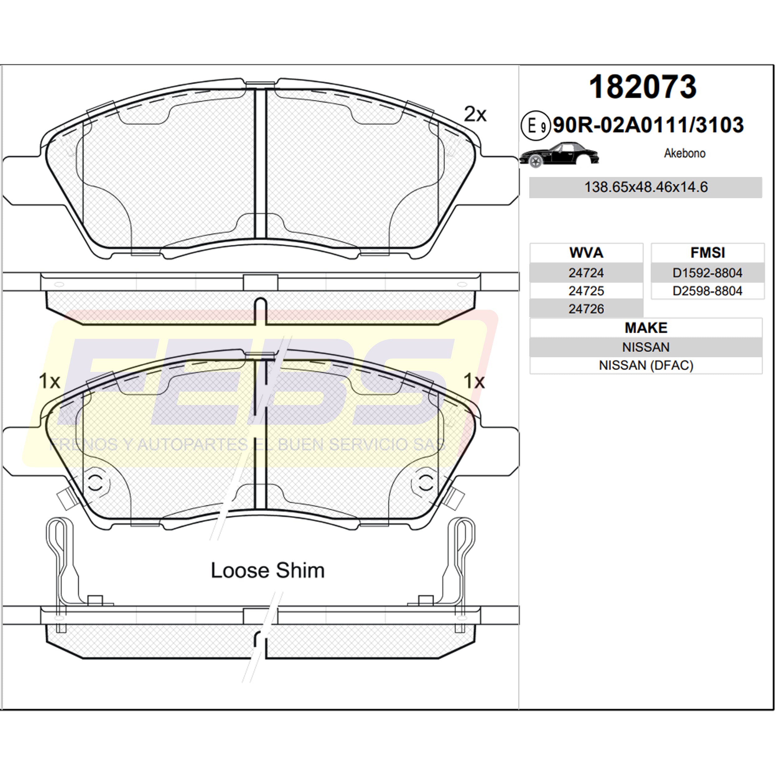 Pastillas de Frenos Nissan  Note 2012-2016