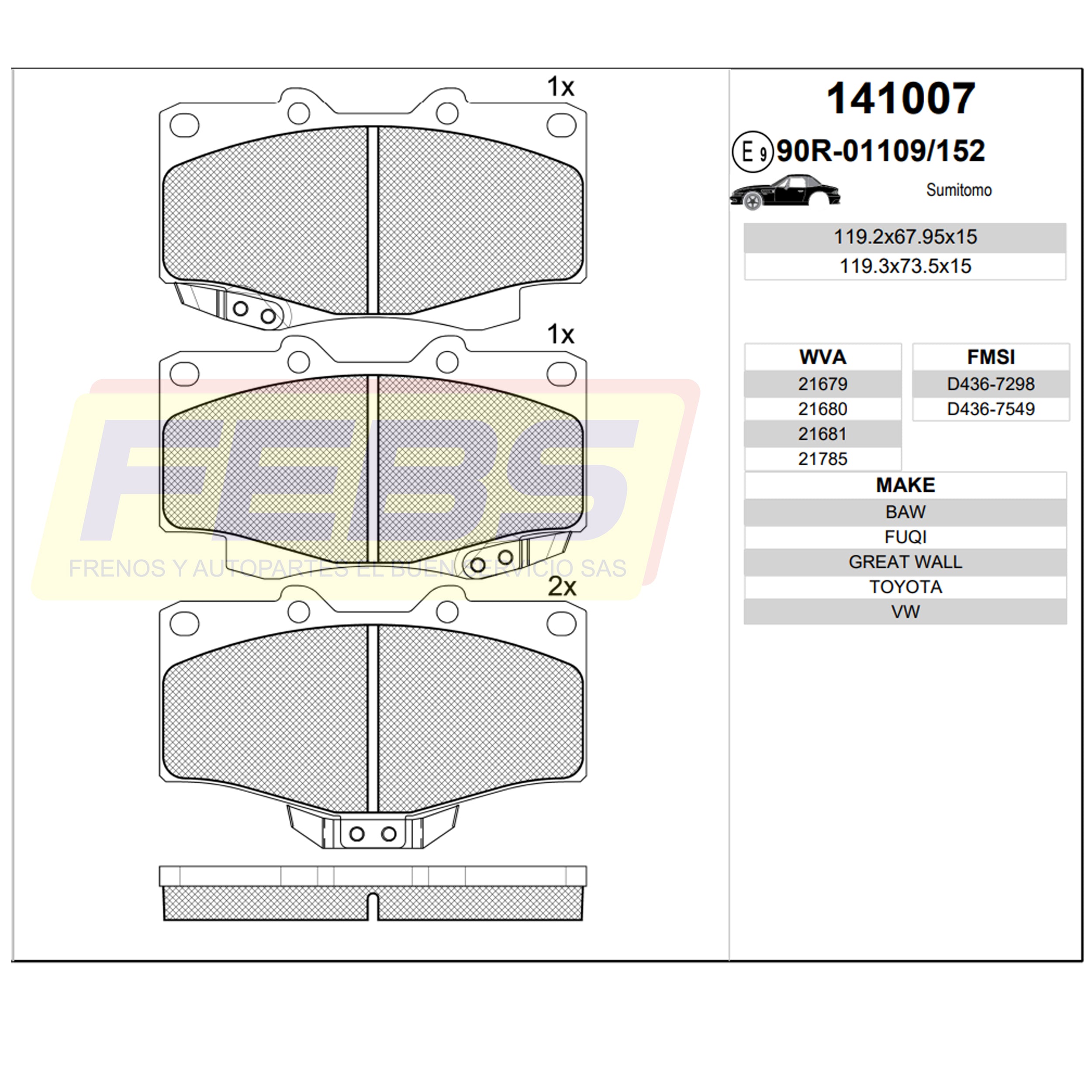 Pastillas de Frenos Toyota 4Runner  1990-2008