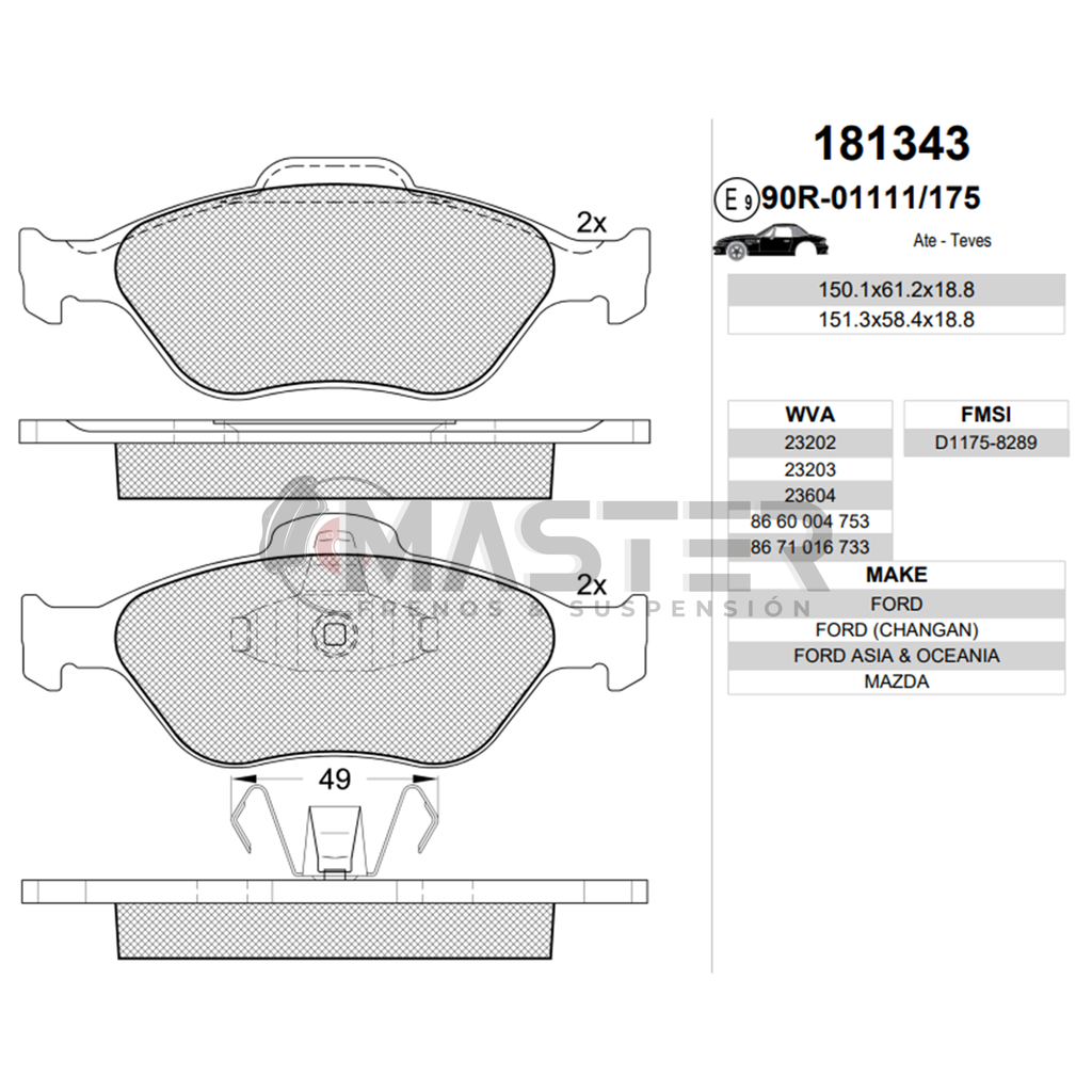 Pastillas de Frenos ref 8289-D1175 Ford EcoSport 2003-2010