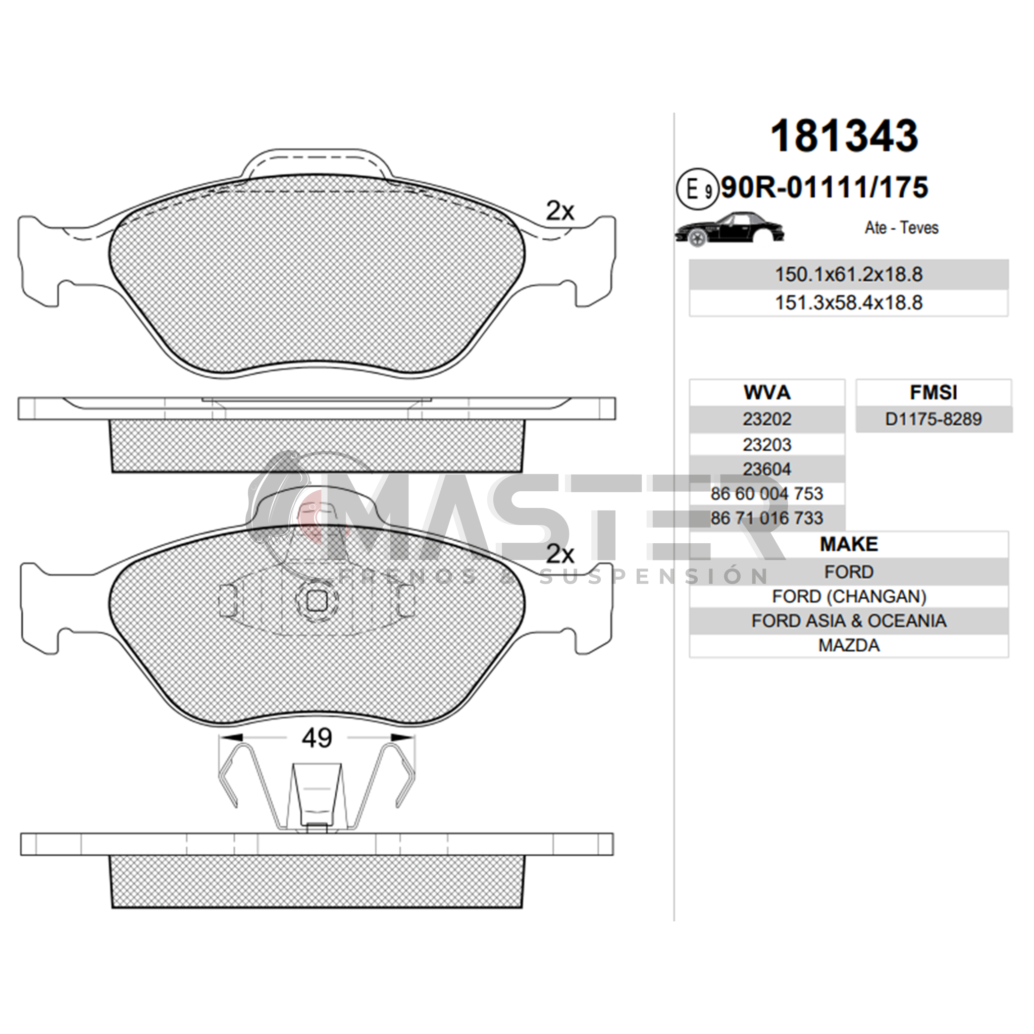 Pastillas de Frenos ref 8289-D1175 Ford EcoSport 2003-2010