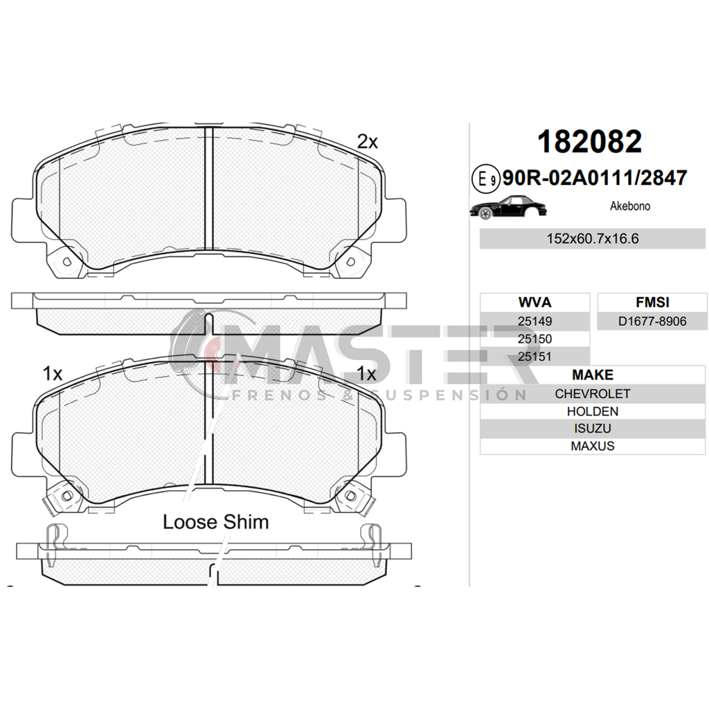 Pastillas de Frenos ref 8906-D1677 Chevrolet Dmax 2009-2019